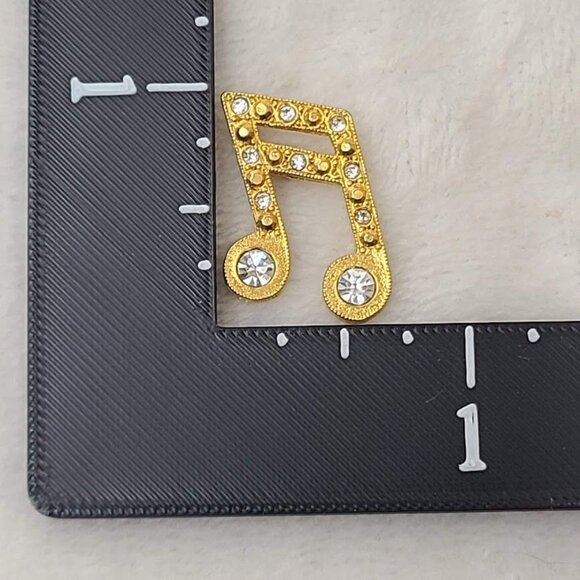 Gold Tone Musical Note Rhinestone Lapel Pin Music Theme Costume Jewelry - Picture 3 of 5